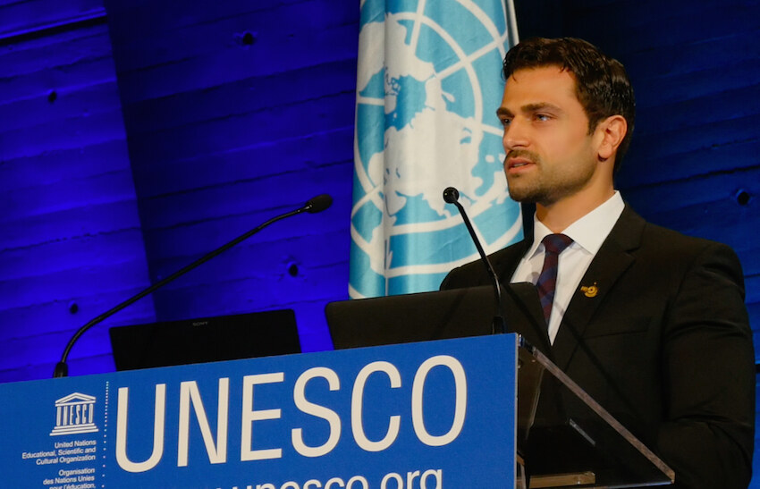 1001 Paws founder Ahmed Salim speaking at UNESCO