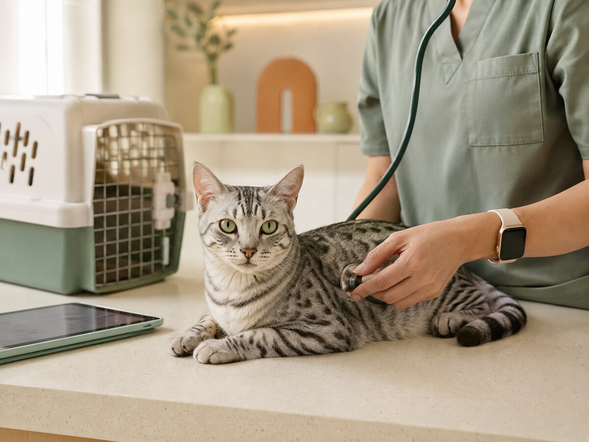 Veterinary professional providing a gentle health check to a community cat